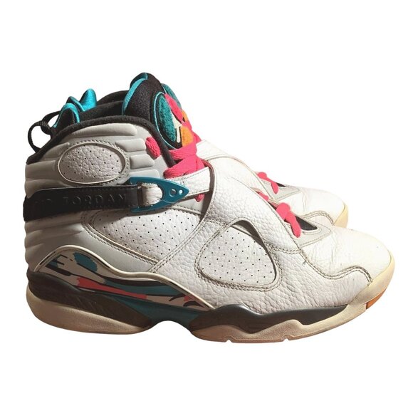 Nike Air Jordan 8 Retro South Beach Sneakers Mens 8 White Pink Green 305381-113 - Picture 1 of 11